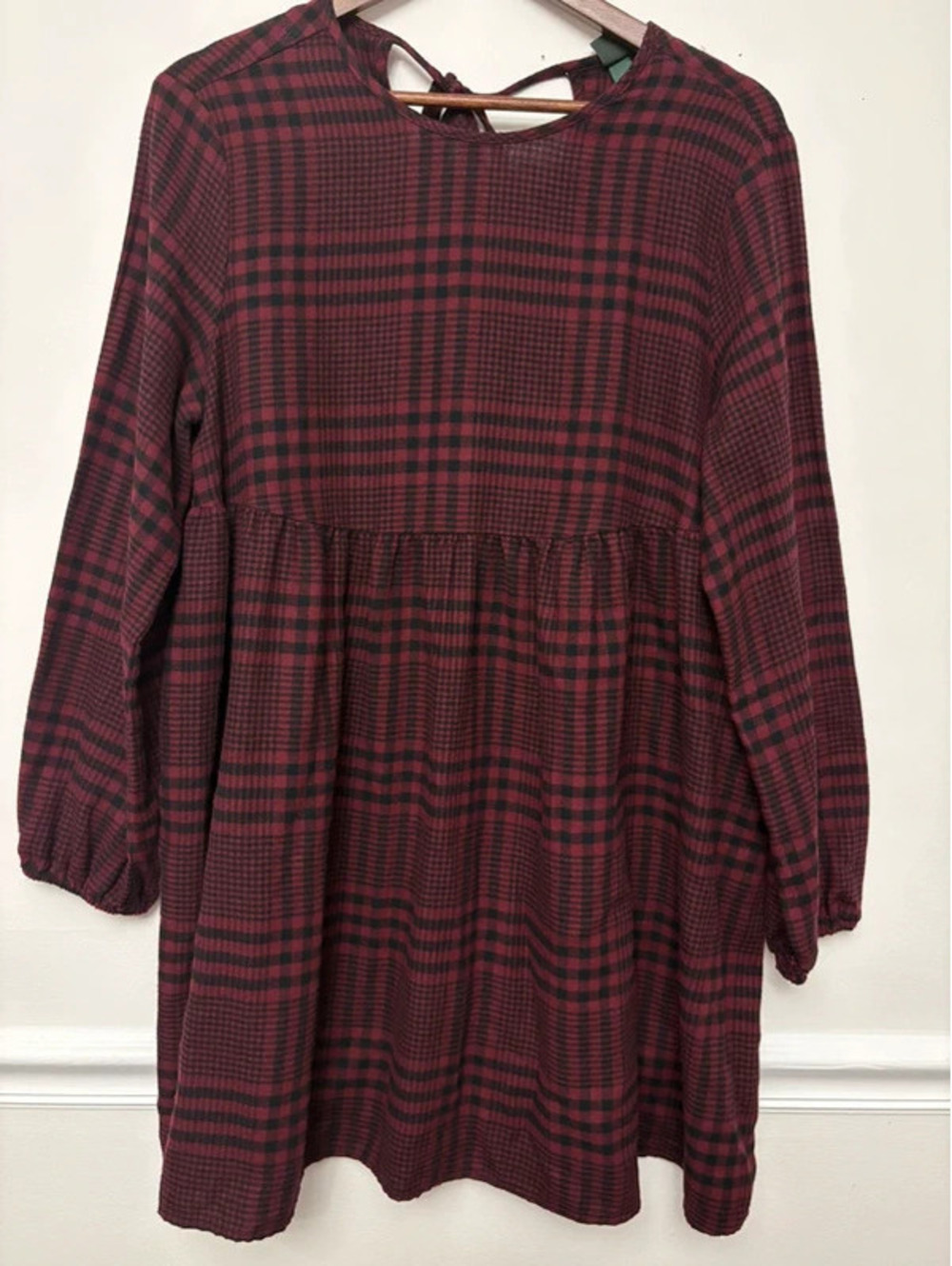 Wild Fable Burgundy Black Plaid Babydoll Mini Dress Medium NWT